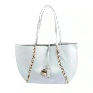 NWT Badgley Mischka Grey with Gold Decorative Chain Pebbled Tote